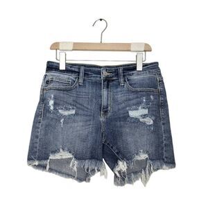 Judy Blue Women’s Shorts Size Medium Blue Denim Distressed Holes Stretchy